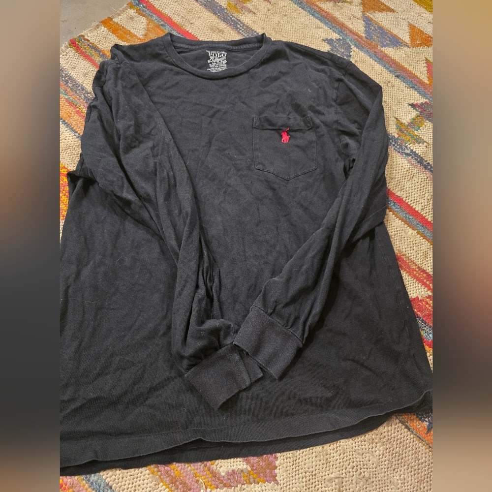 Polo Ralph Lauren Black Long Sleeve Tee with Red Logo